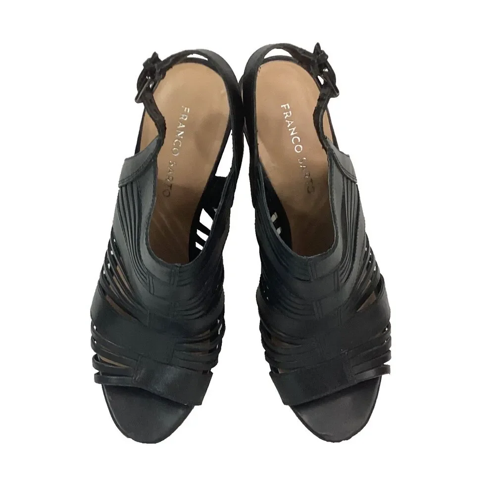 Franco Sarto Sharp Women's Sz 7.5 Black Leather Espadrilles 3.75
